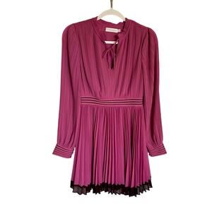 Jonathan Simkhai Split Neckline Calpyso Pleated Tie Front Bishop Sleeve Dress